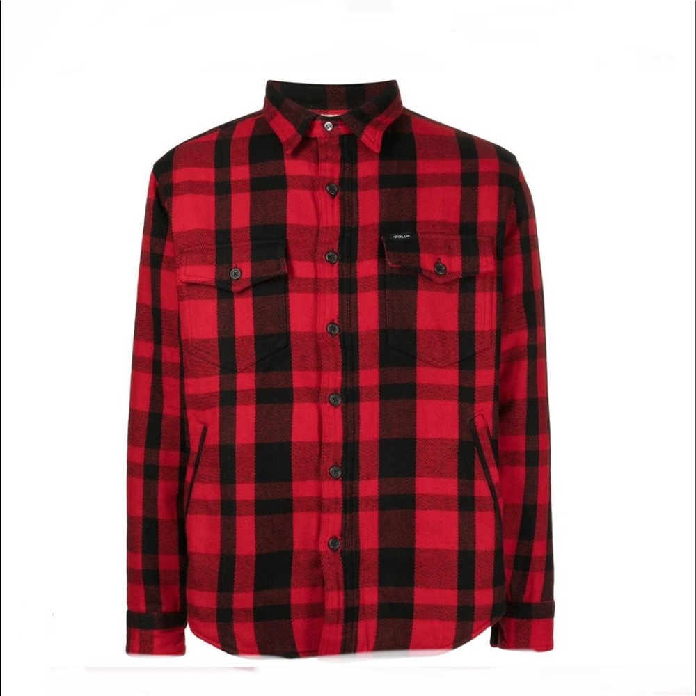 Polo Ralph Lauren Buffalo Red Black Plaid Wool button down L